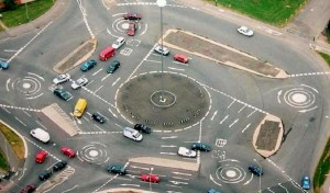 Junctions like the Magic Roundabout in Swindon, England can fluster you if you’re not prepared. 