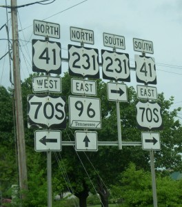 Road signs such as these leave drivers feeling scrambled when it comes to directions. 