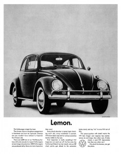 Volkswagen’s iconic ad may have made the term “lemon car” popular.