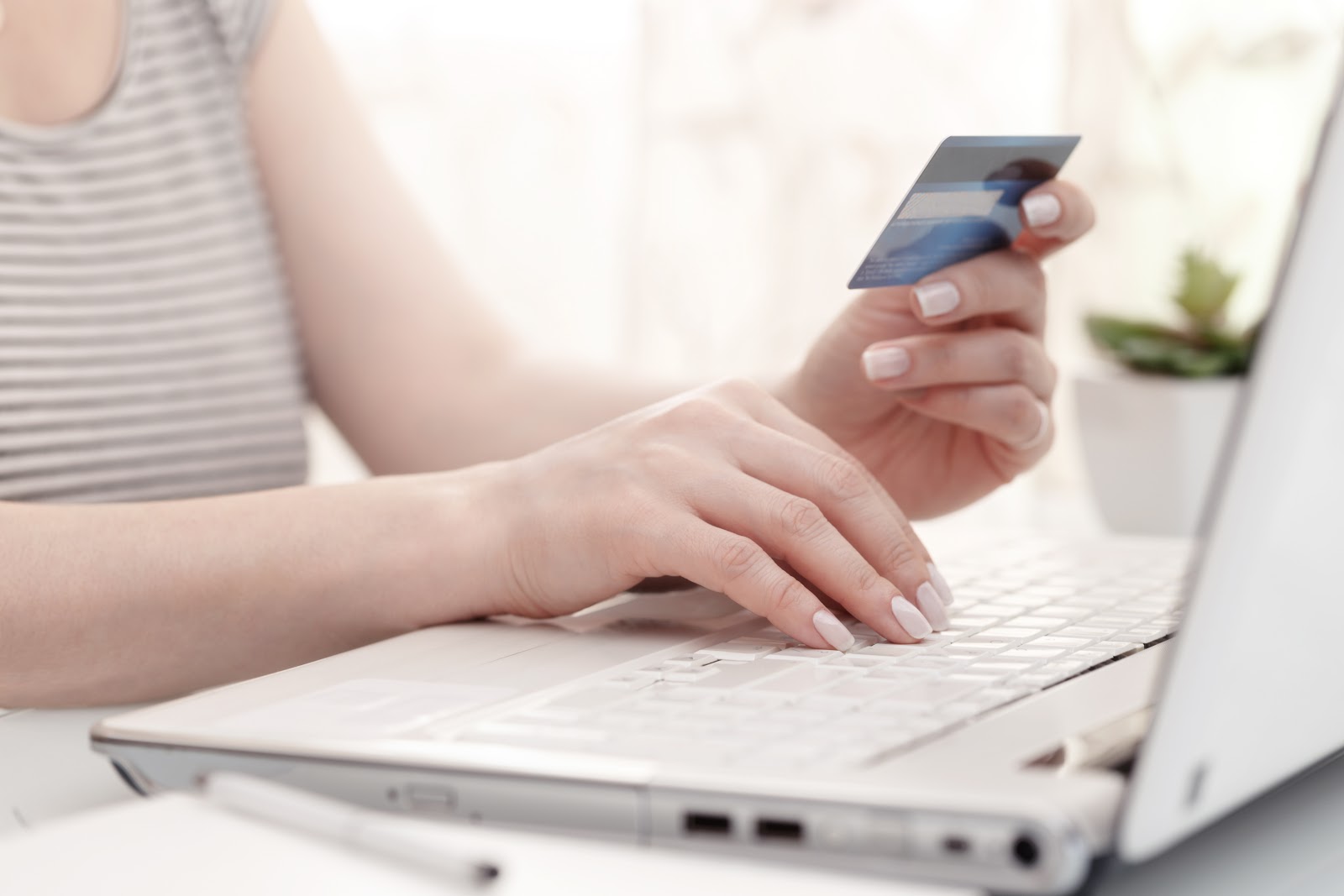 Woman checking credit score online